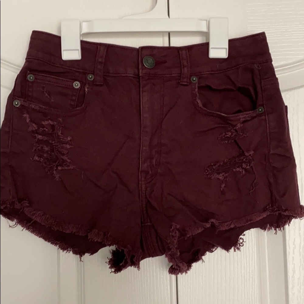 Distressed jean shorts.
